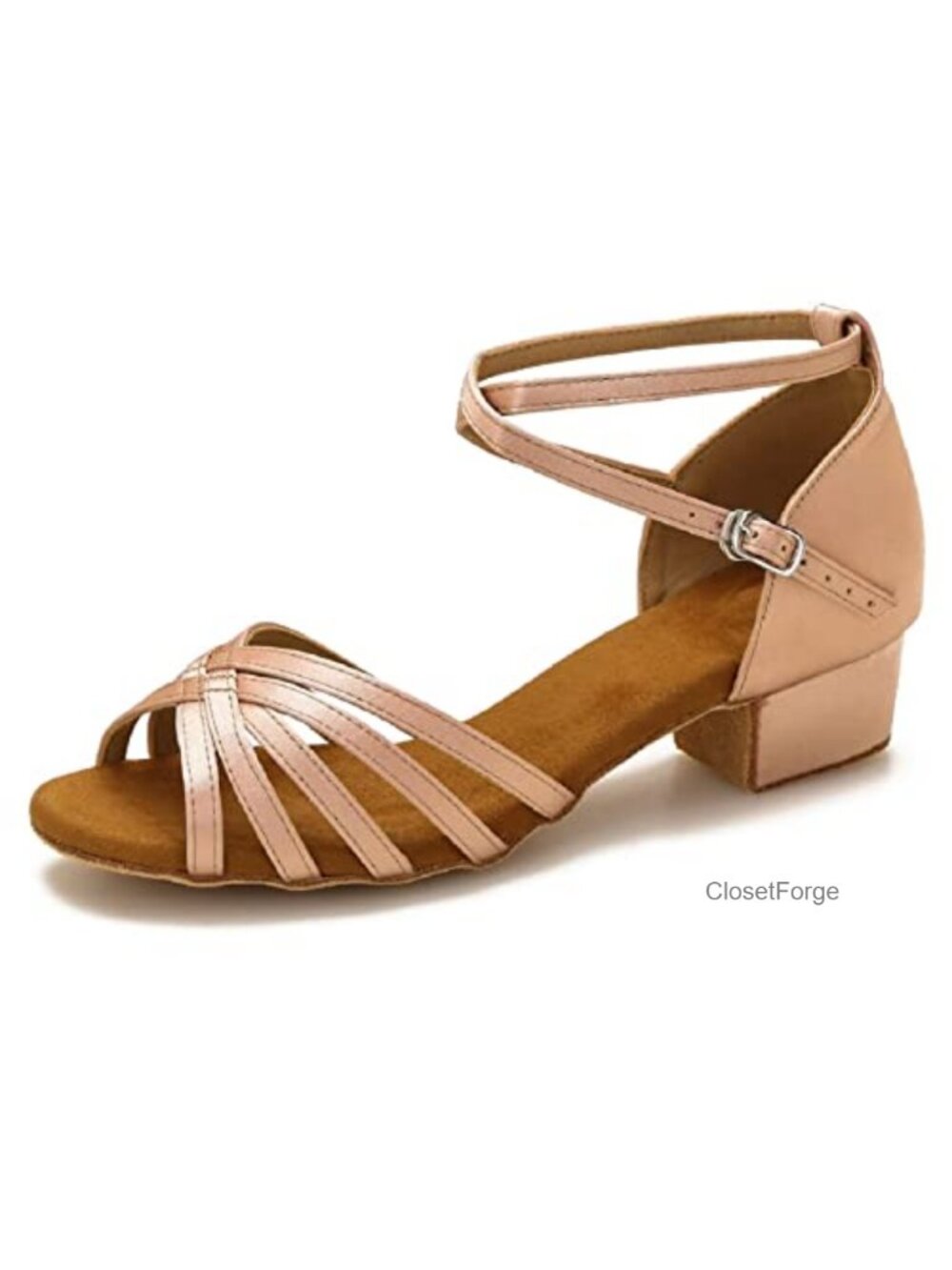 Women's Latin Dance Shoes Low Heel Salsa Practice Sandals Strappy Satin